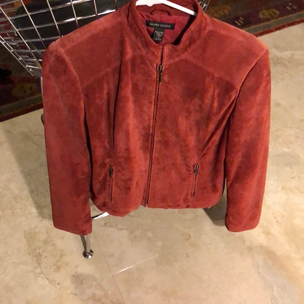 100% Leather Red Suede Jacket Valerie Stevens